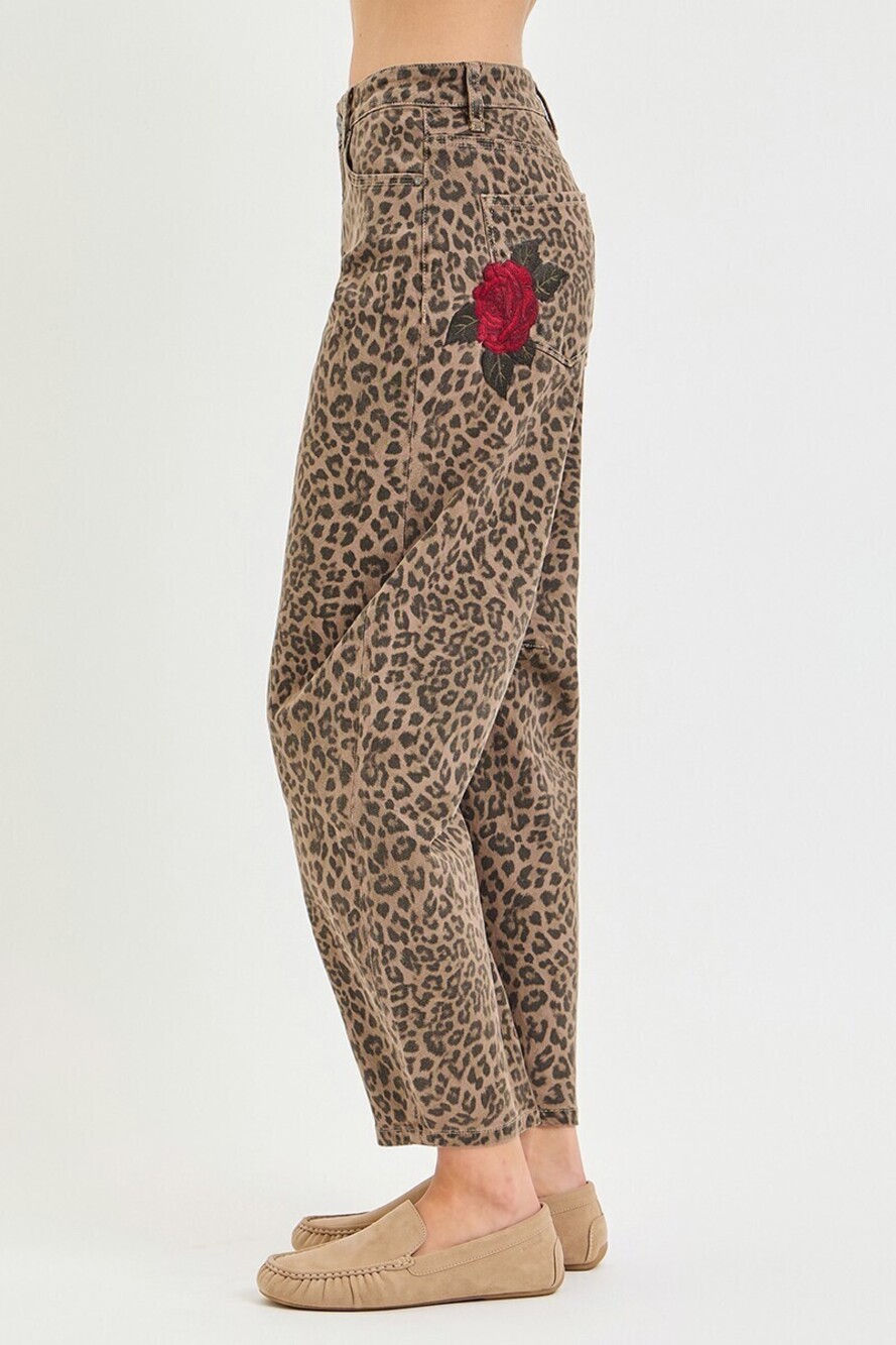 PGC-21918 | Risen Slouchy Barrel Leopard Print Pants | Brown | Sizes 25-32 - Picture 5 of 10